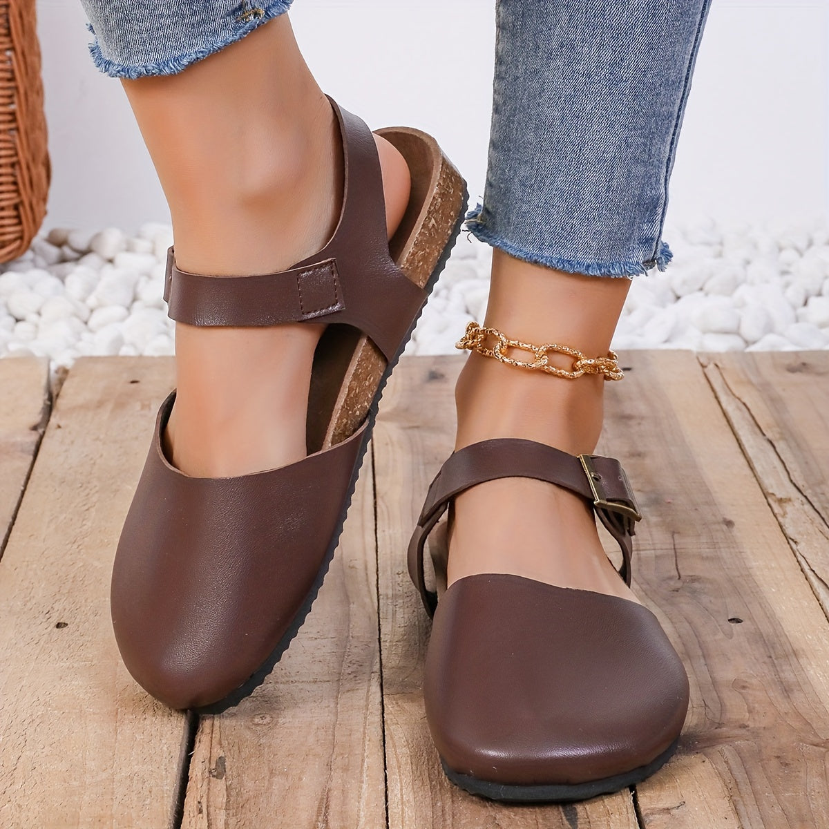 Eveloria Damen Slingback Sandalen Kork Geschlossene Spitze