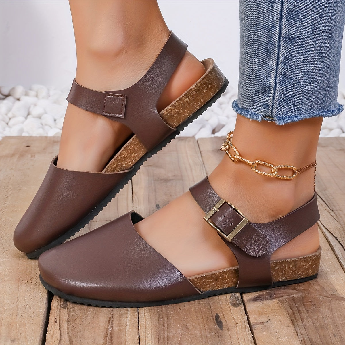 Eveloria Damen Slingback Sandalen Kork Geschlossene Spitze