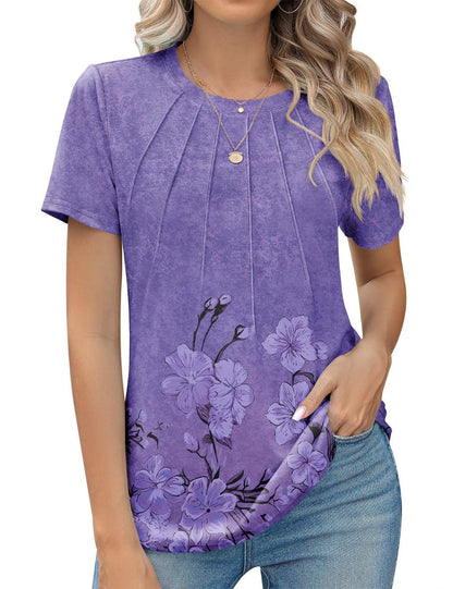 Eveloria Damen Rundhals T-Shirt Plissee Weiss