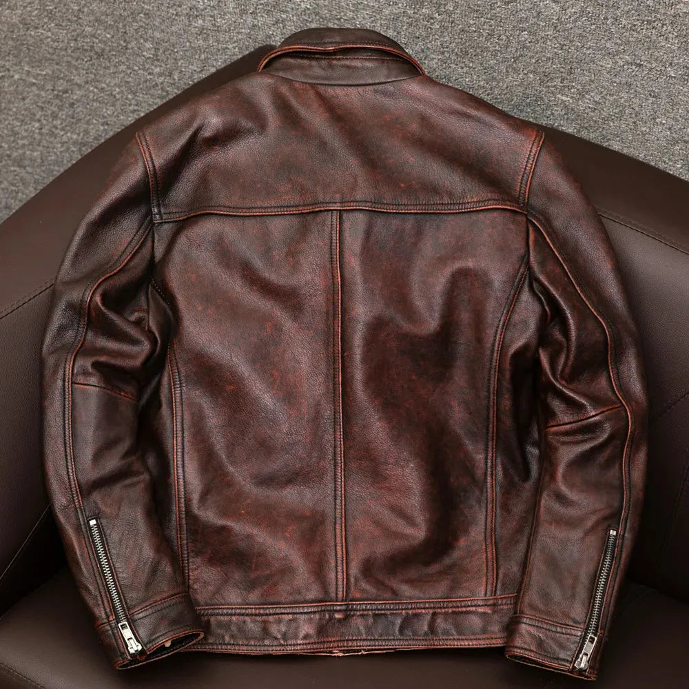 Herren Lederjacke Braun Langlebig Knopfverschluss