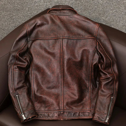 Herren Lederjacke Braun Langlebig Knopfverschluss