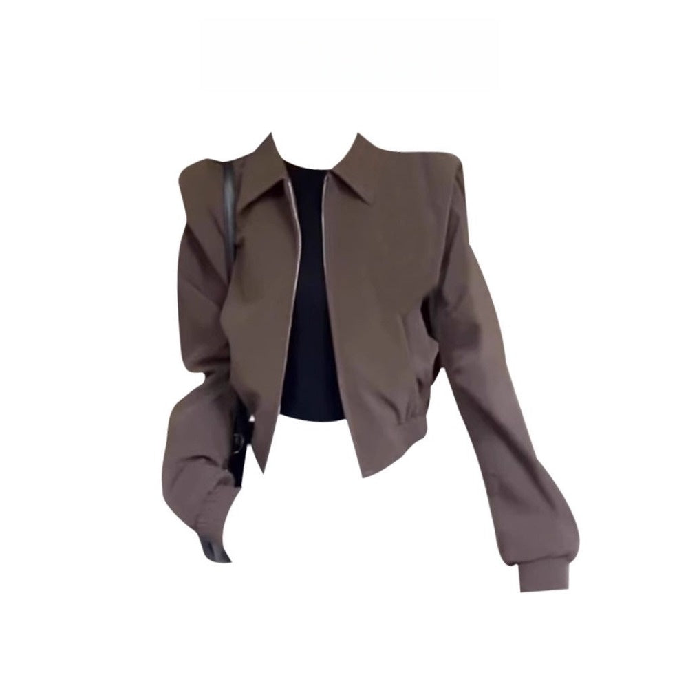 Damen Kurzjacke Braun Reißverschluss Langarm - Eveloria