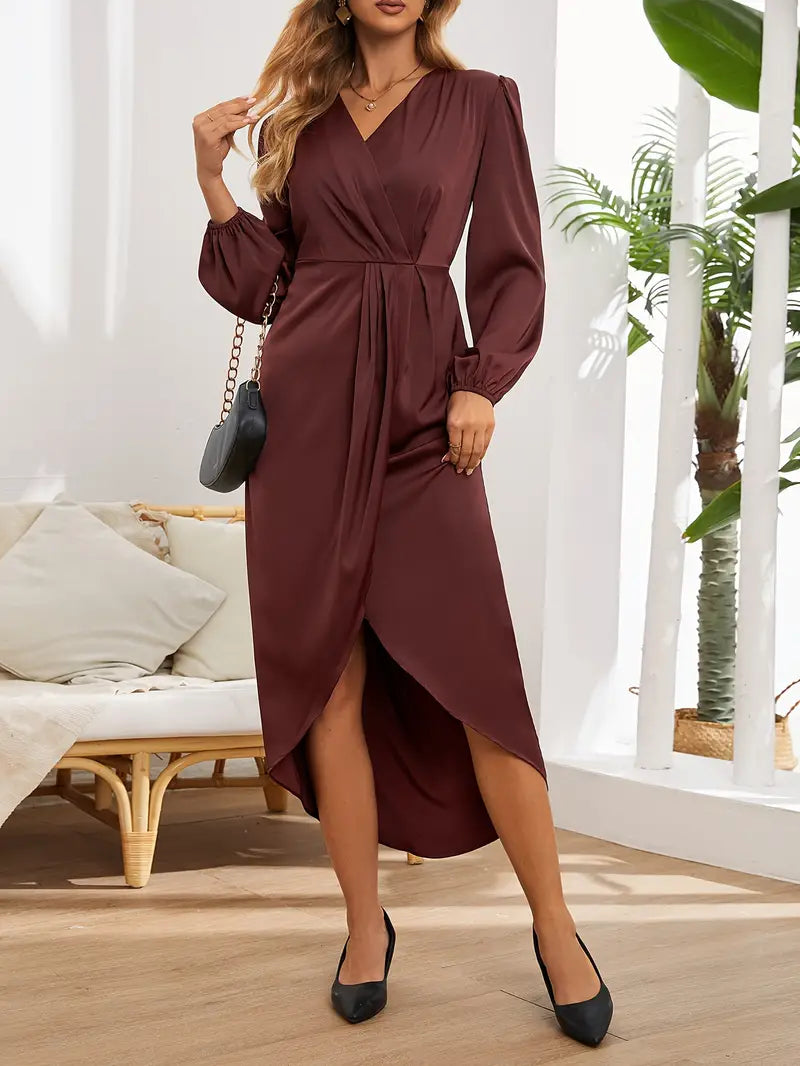 Damen Wickelkleid V-Ausschnitt Fließend Eleganz