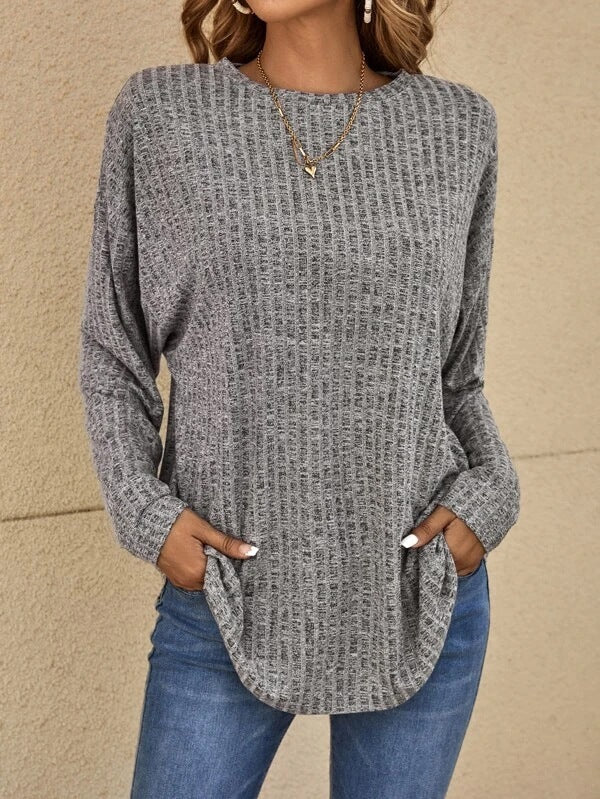 Damen Pullover Weiches Strick Gerippt Langarm Lässig