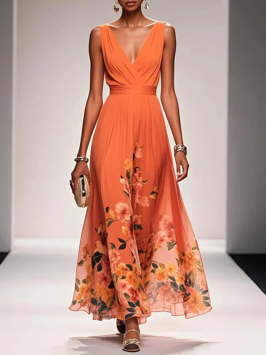 Damen Florales Maxikleid Chiffon Sommer