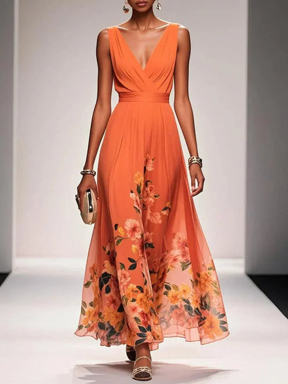 Damen Florales Maxikleid Chiffon Sommer
