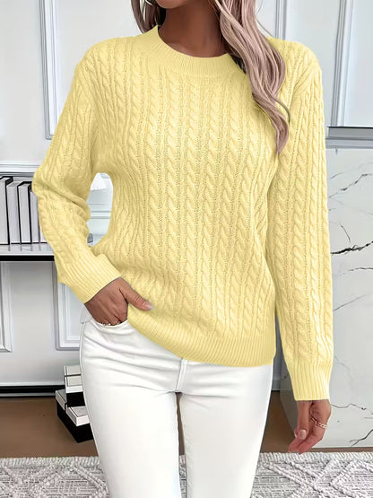 Damen Strickpullover Zopfmuster Winterweiß