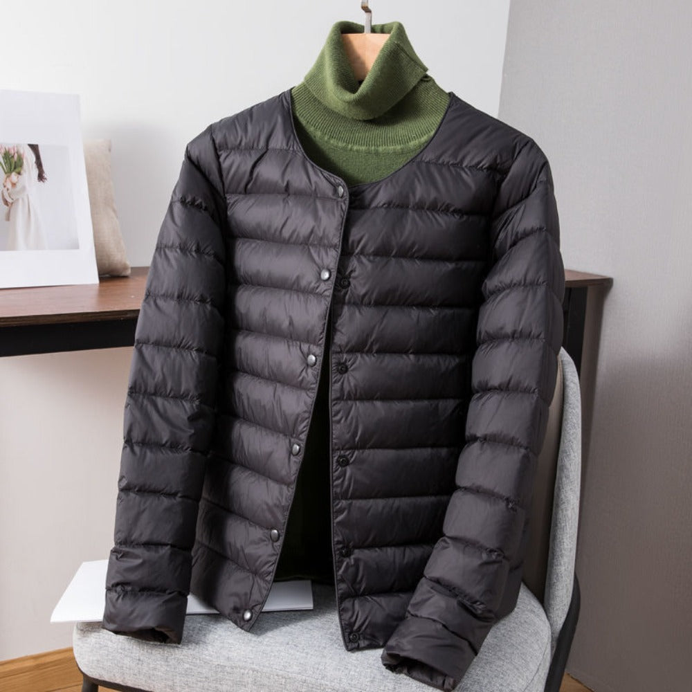 Damen Leichte Daunenjacke Druckknöpfe Schwarz Sebastiana - Eveloria