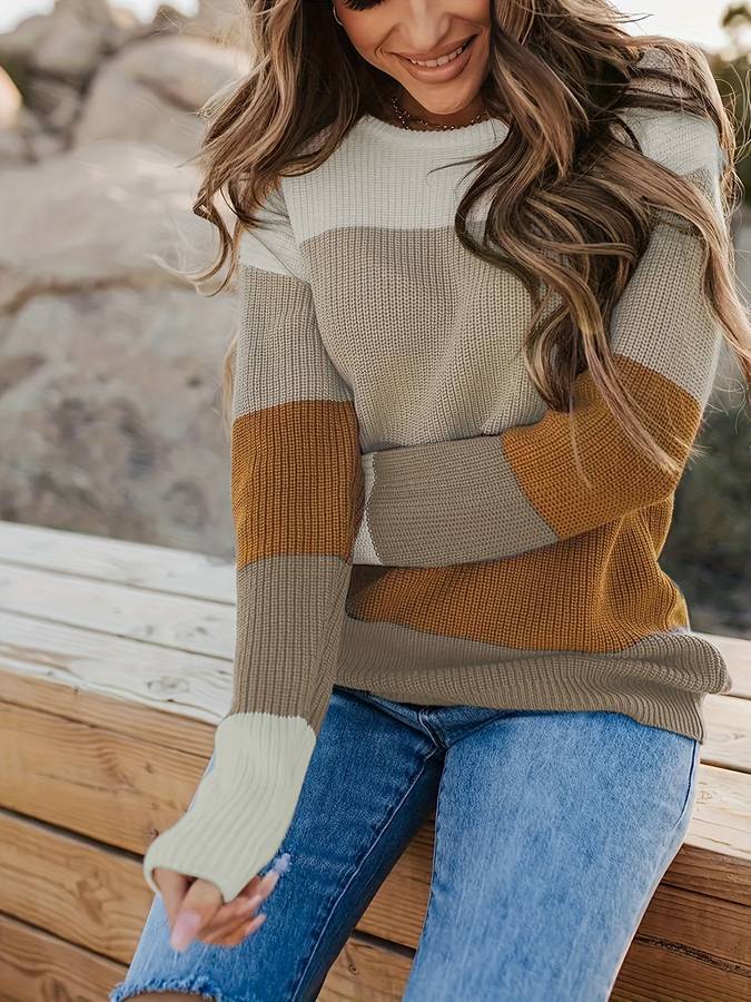 Eveloria Damen Strickpullover Gestreift