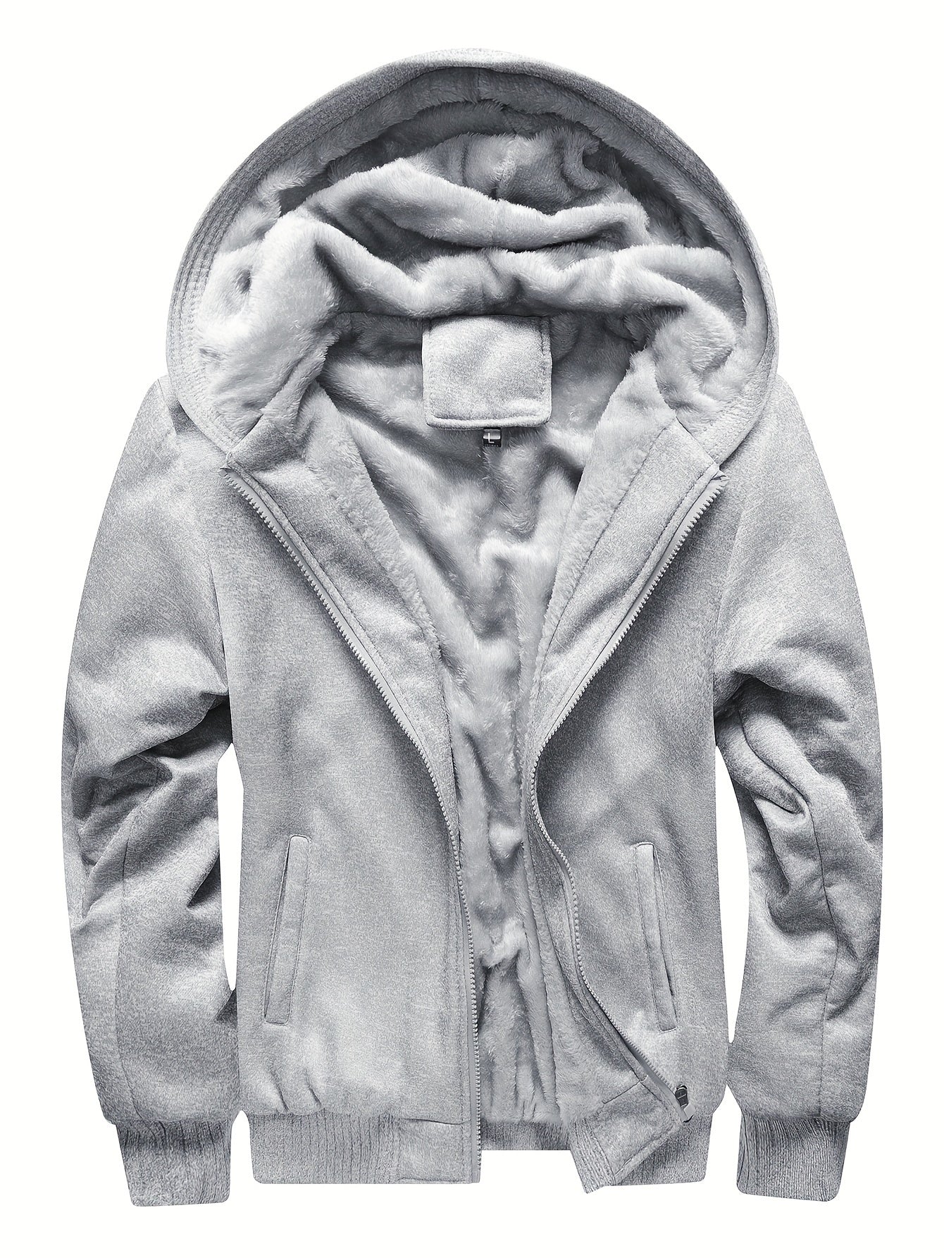 Herren Kapuzenjacke Fleece gefüttert Reißverschluss Uni-Farbe - Eveloria