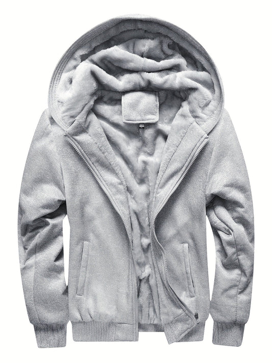 Herren Kapuzenjacke Fleece gefüttert Reißverschluss Uni-Farbe - Eveloria