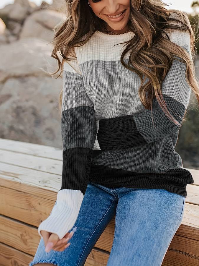 Eveloria Damen Strickpullover Gestreift