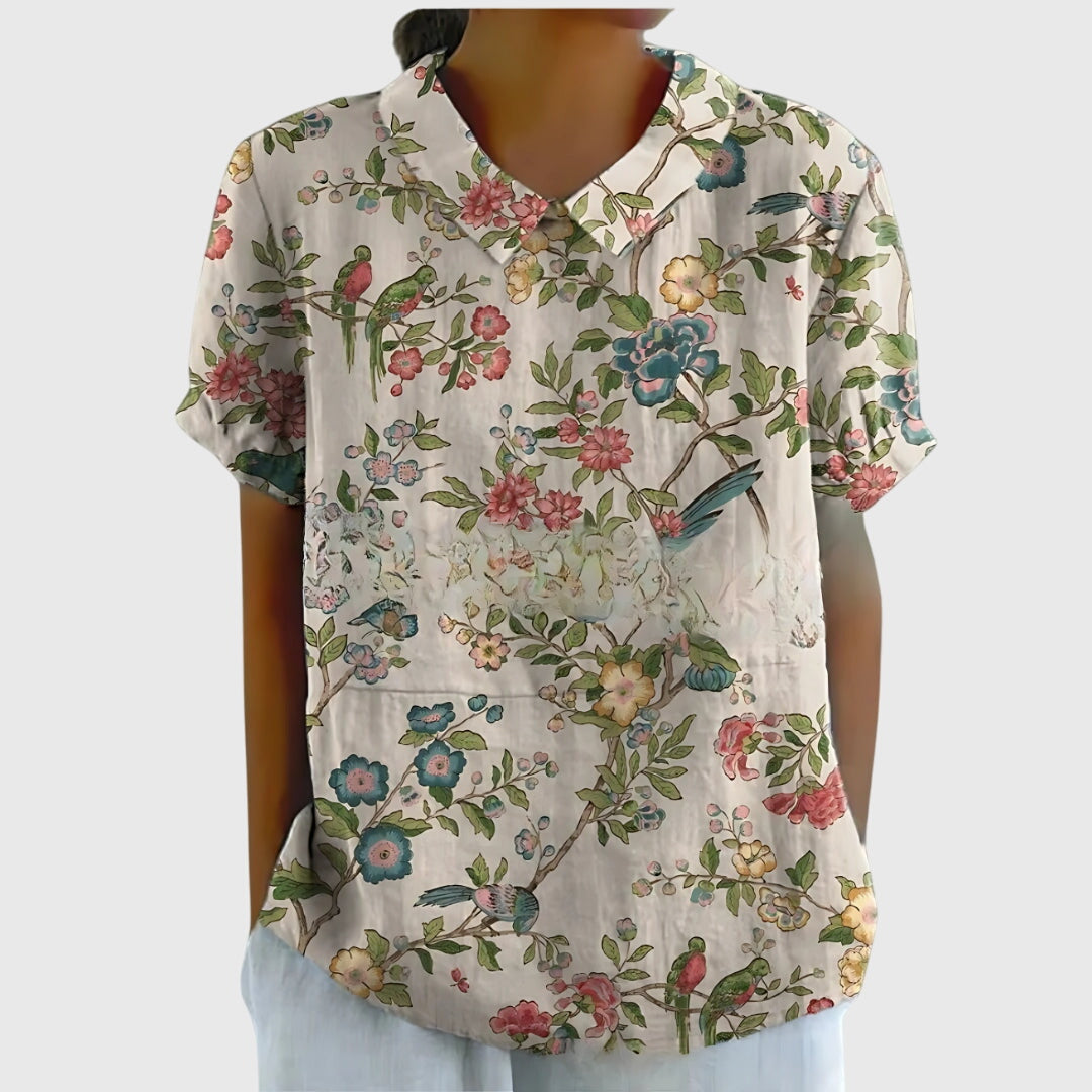 Damen Bluse Kurzarm Blumenmuster
