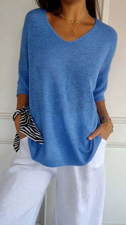 Eveloria Damen Pullover V-Ausschnitt Gestrickt
