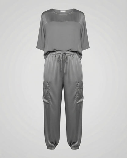 Elegante Damen Satin Bluse mit Rock