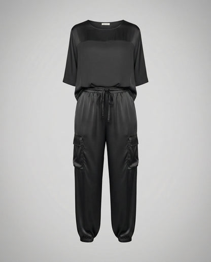 Elegante Damen Satin Bluse mit Rock