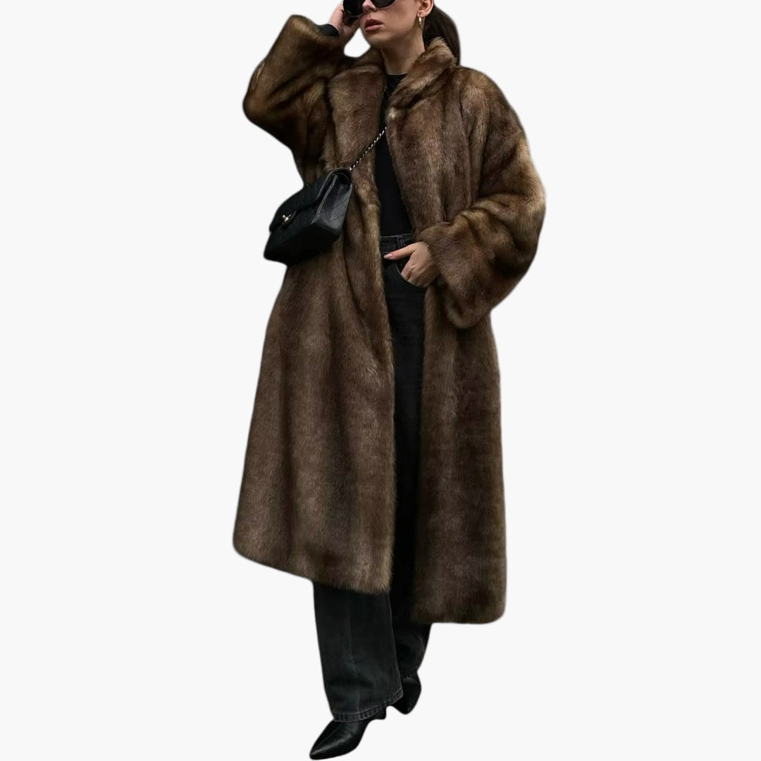Damen Warmer Oversized Kunstfell Mantel Lang