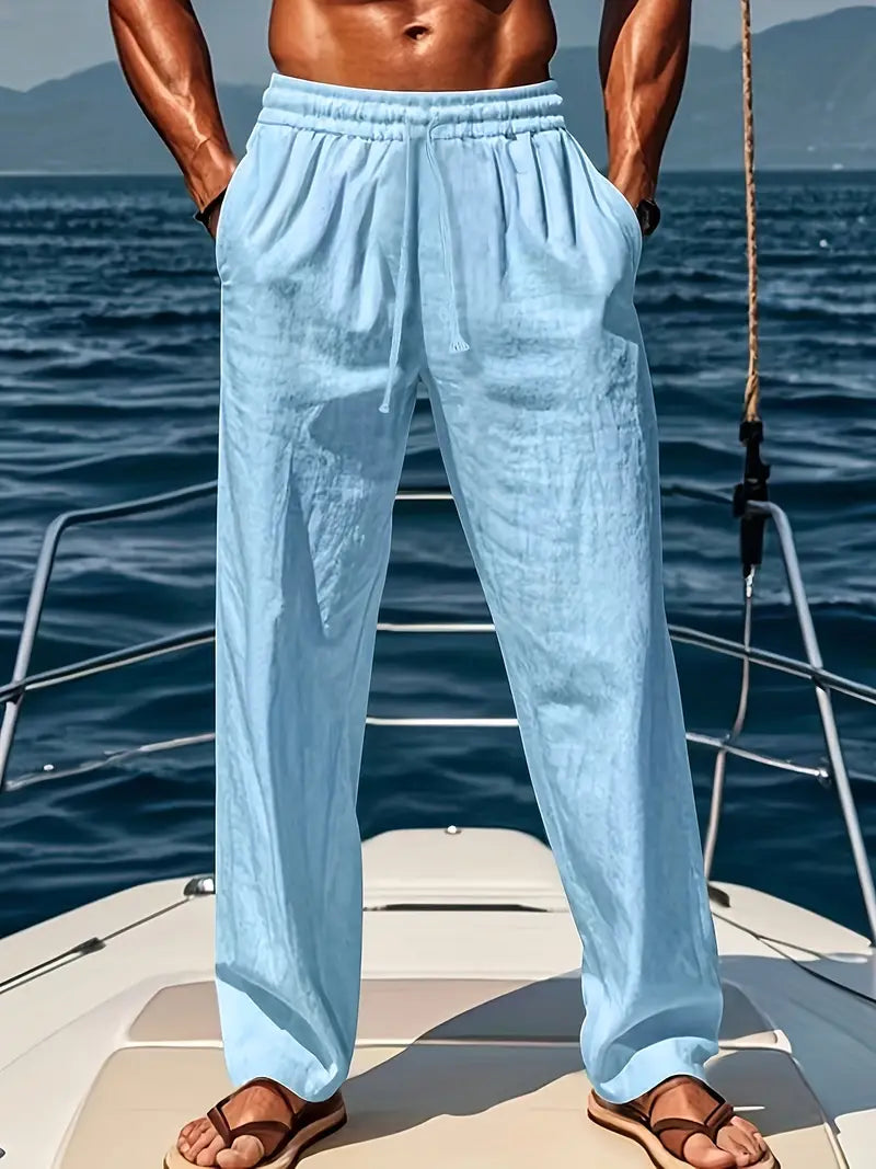 Herren Leinenhose Lang Bein Sommer Beige