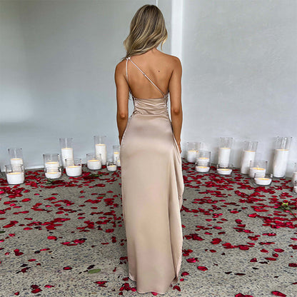 Damen One-Shoulder-Kleid Lang Längen
