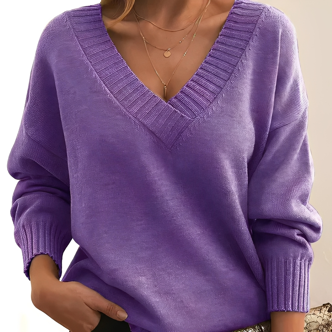 Damen Pullover V-Ausschnitt Weich Warm Beige