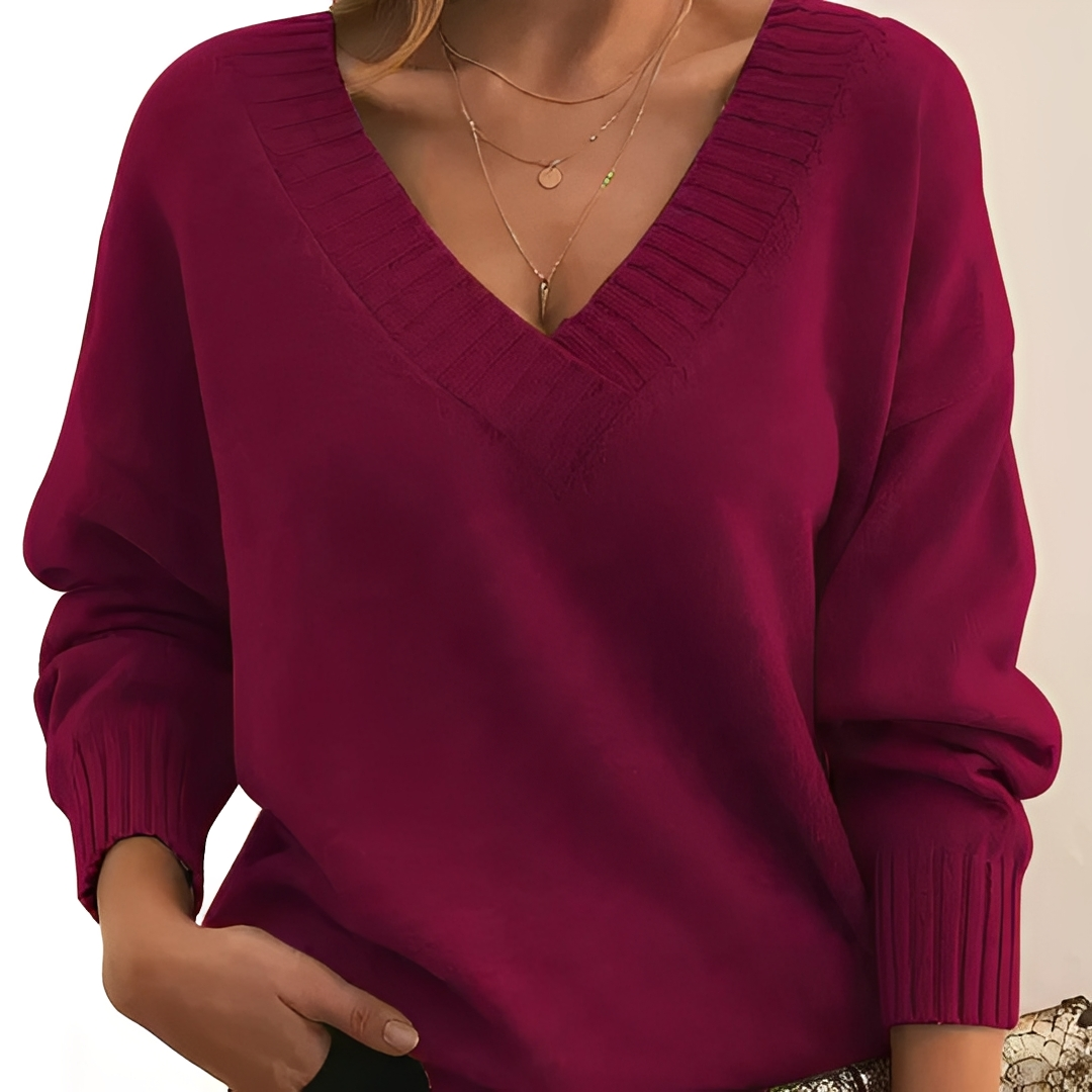 Damen Pullover V-Ausschnitt Weich Warm Beige