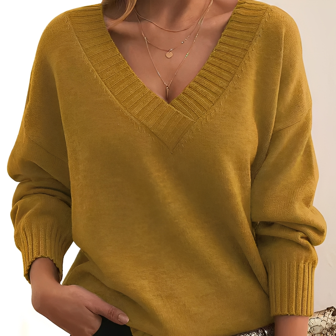 Damen Pullover V-Ausschnitt Weich Warm Beige