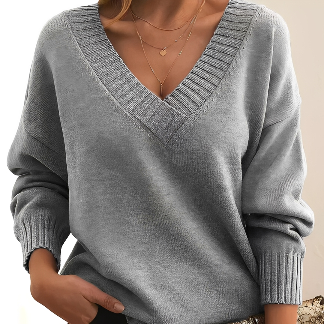 Damen Pullover V-Ausschnitt Weich Warm Beige