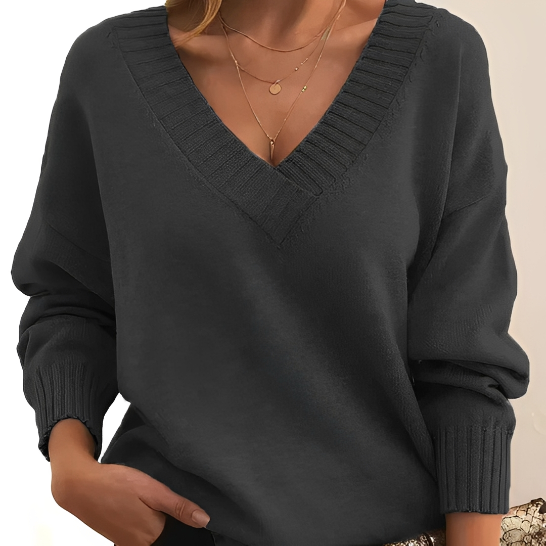 Damen Pullover V-Ausschnitt Weich Warm Beige