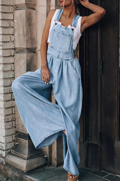Eveloria Damen Denim-Overall Armlos Trendig Blau