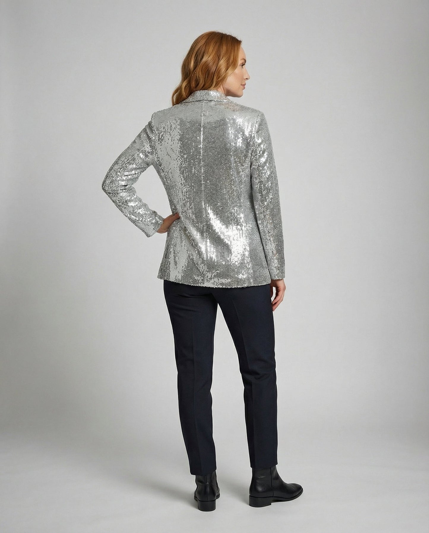 Damen Pailletten Blazer Reversjacke Glitzer Effekt