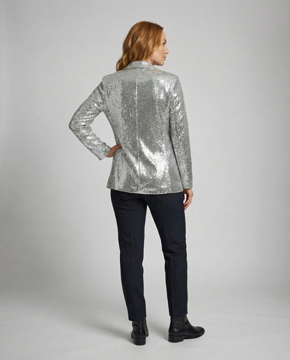 Damen Pailletten Blazer Reversjacke Glitzer Effekt
