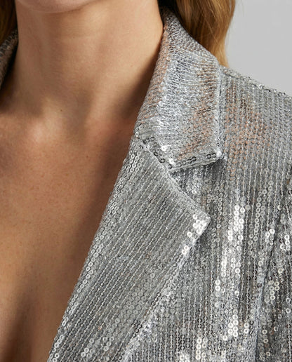 Damen Pailletten Blazer Reversjacke Glitzer Effekt