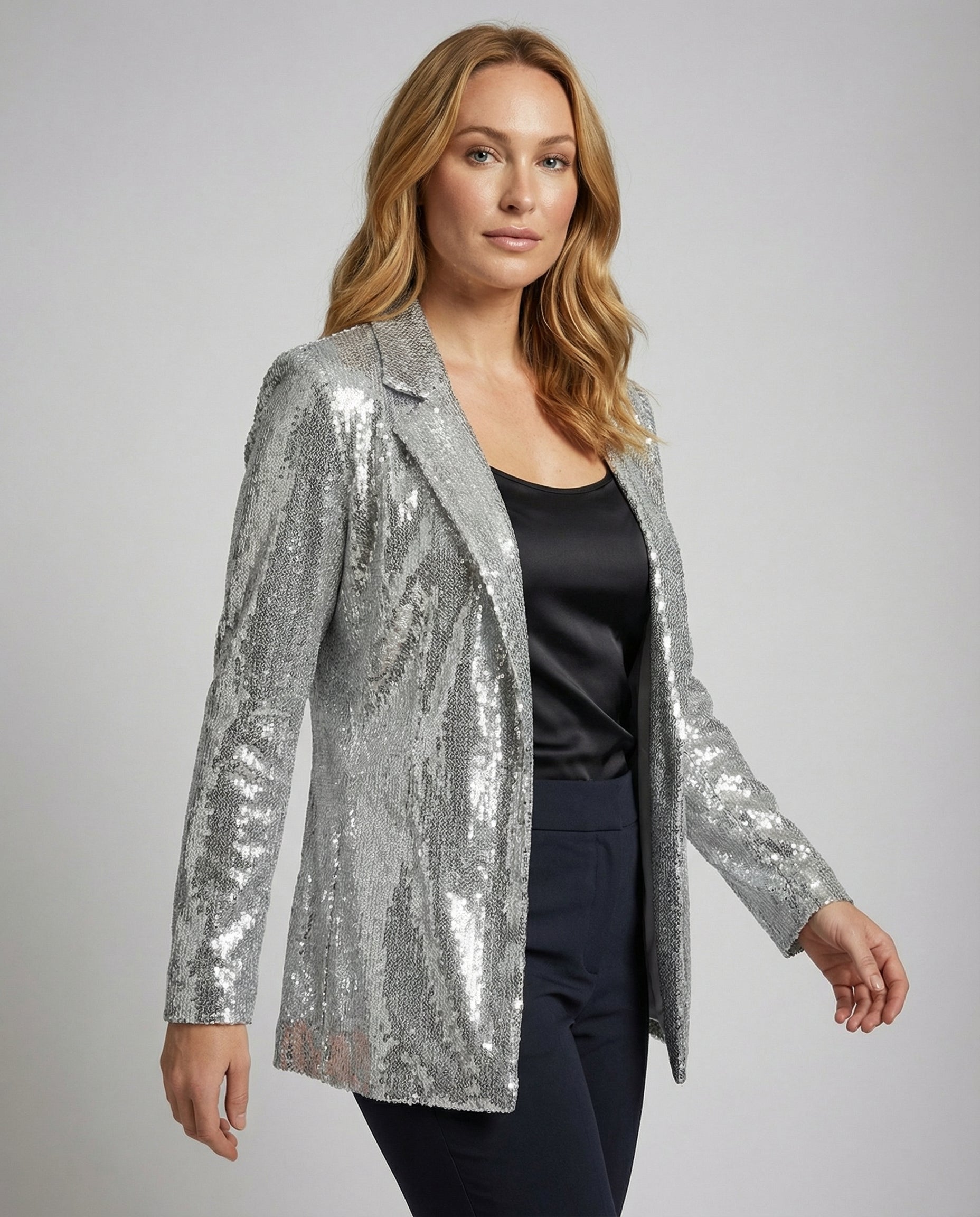 Damen Pailletten Blazer Reversjacke Glitzer Effekt - Eveloria