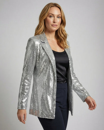 Damen Pailletten Blazer Reversjacke Glitzer Effekt - Eveloria