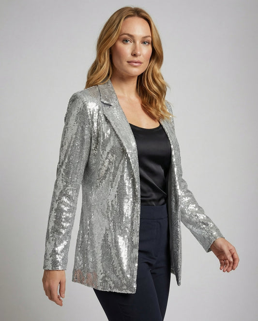 Damen Pailletten Blazer Reversjacke Glitzer Effekt - Eveloria