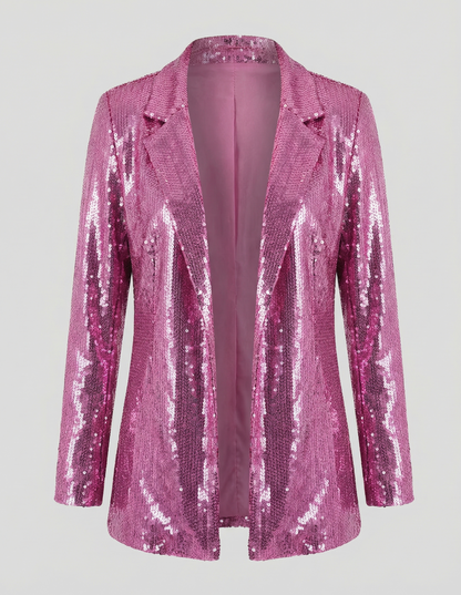 Damen Pailletten Blazer Reversjacke Glitzer Effekt