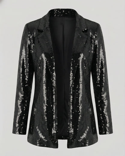 Damen Pailletten Blazer Reversjacke Glitzer Effekt