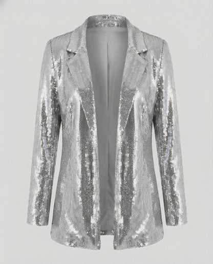 Damen Pailletten Blazer Reversjacke Glitzer Effekt