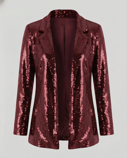 Damen Pailletten Blazer Reversjacke Glitzer Effekt