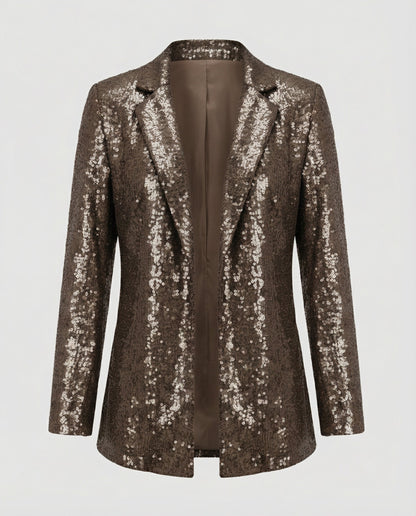Damen Pailletten Blazer Reversjacke Glitzer Effekt