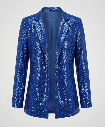 Damen Pailletten Blazer Reversjacke Glitzer Effekt