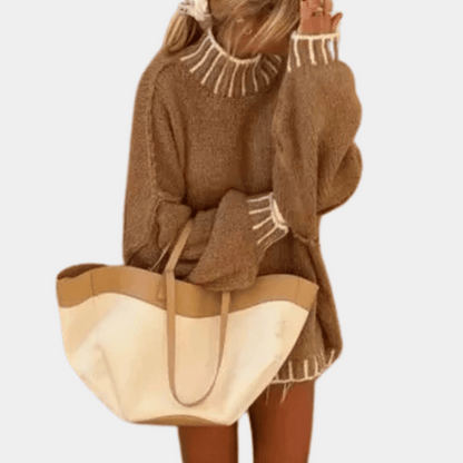 Damen Oversized Rollkragen Strickpullover Braun Weich