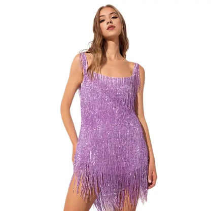 Eveloria Damen Paillettenkleid Fransen