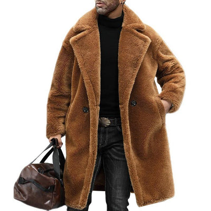 Herren Teddy-Mantel Kuschelweich Wollig Schwarz - Eveloria
