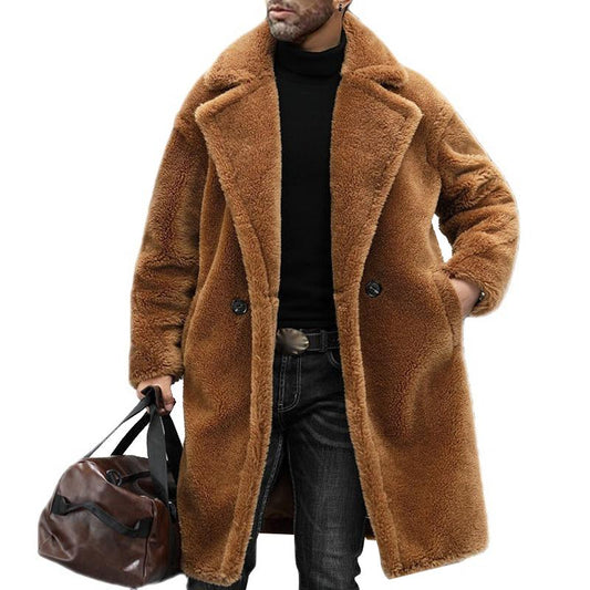 Herren Teddy-Mantel Kuschelweich Wollig Schwarz - Eveloria