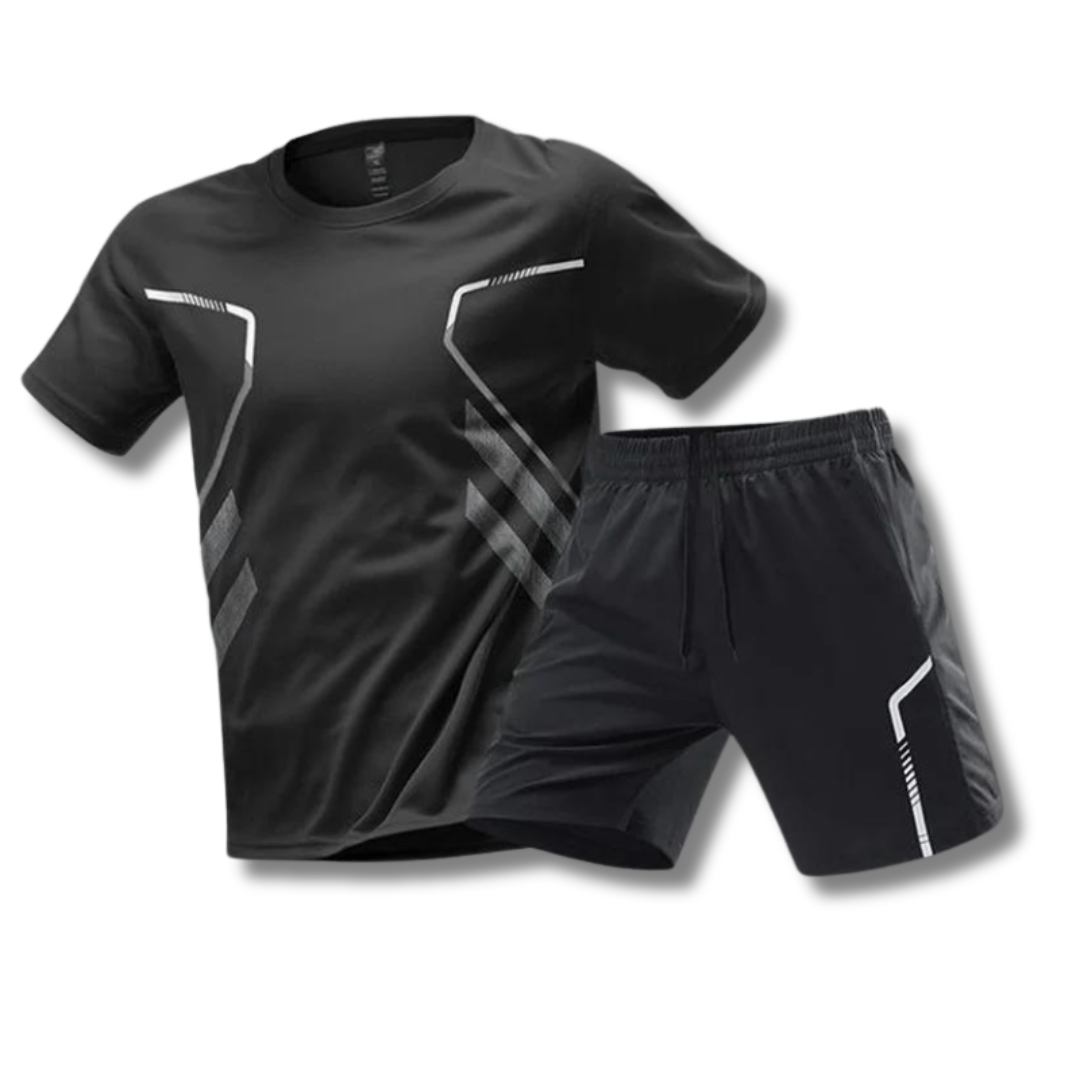 Männer Fitness Set T-Shirt Shorts Sportbekleidung Schwarz - Eveloria