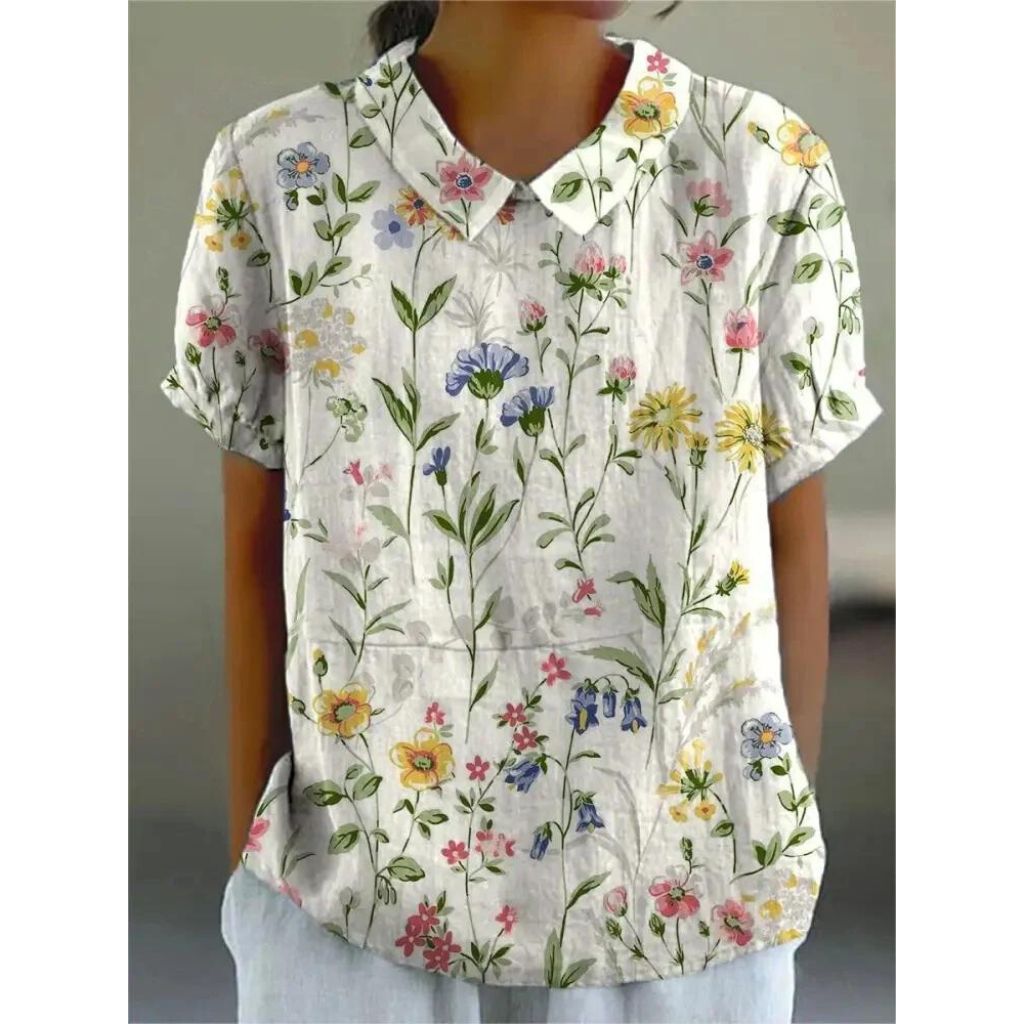 Damen Bluse Blumenmuster Kurze Ärmel