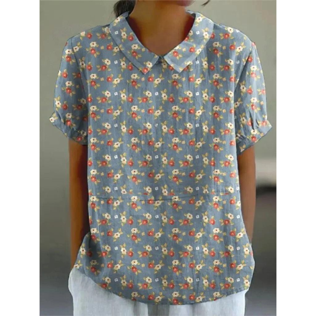 Damen Bluse Blumenmuster Kurze Ärmel