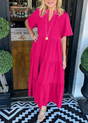 Damen Maxi Kleid V-Ausschnitt Luftig Sommerfarben
