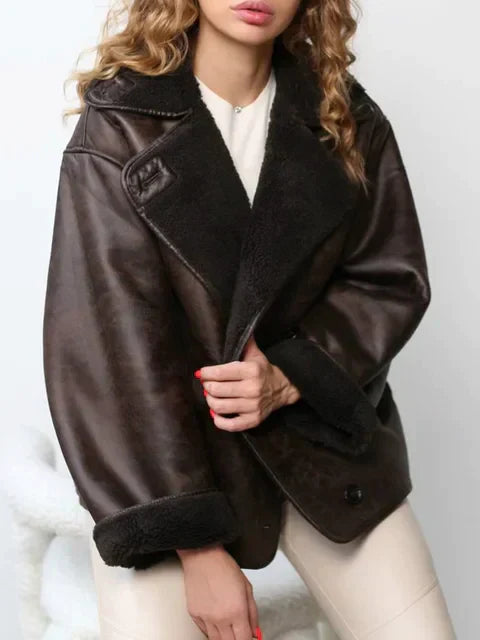 Eveloria Damen Lederjacke Vintage Stil